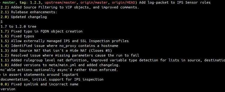 A git log from a personal repository