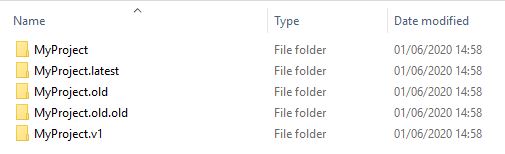 A folder structure of MyProject folders