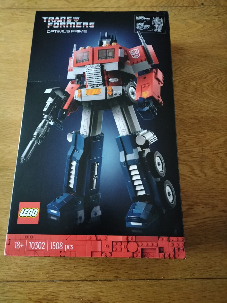 The Optimus Prime LEGO set (10302) box, showing the robot-form.