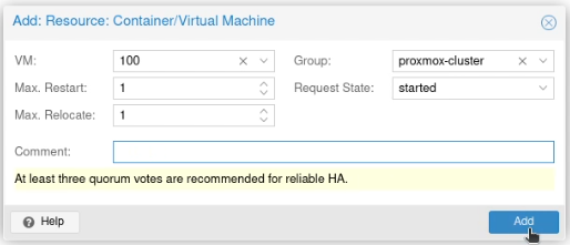 A screen shot of the dialogue box when setting up high availability of a virtual machine. 